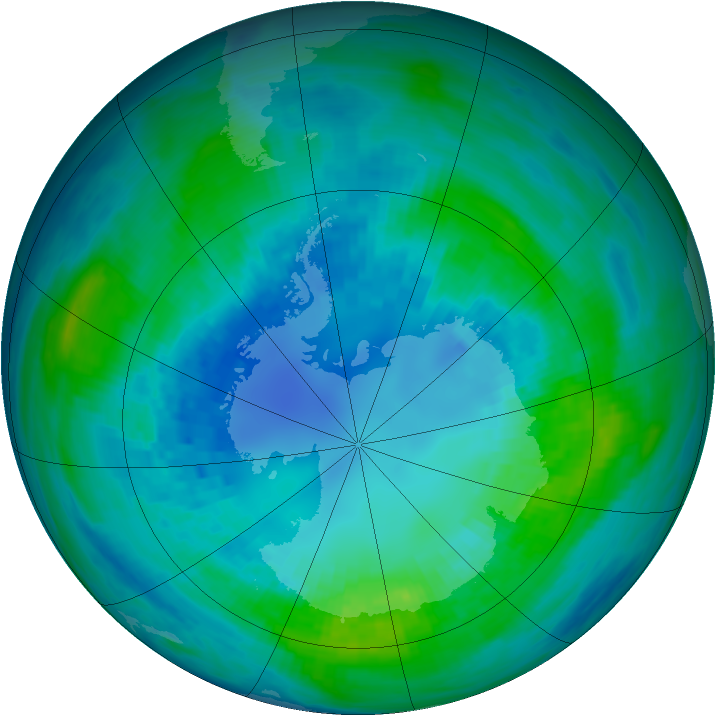 Antarctic ozone map for 15 April 1989